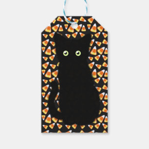 Schwarze Katze, Candy Mais Muster, Halloween-Spaß Geschenkanhänger