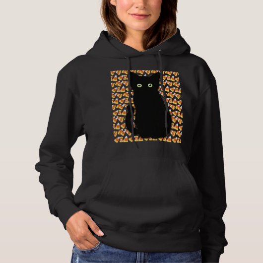 Schwarze Katze, Candy Mais Muster, Halloween-Spaß Hoodie (Vorderseite)
