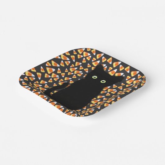 Schwarze Katze, Candy Mais Muster, Halloween-Spaß Pappteller (Gewinkelt)