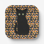 Schwarze Katze, Candy Mais Muster, Halloween-Spaß Pappteller (Vorderseite)