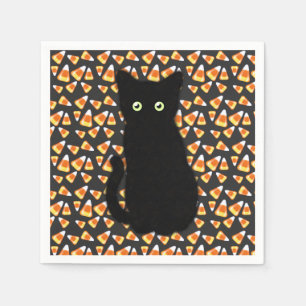 Schwarze Katze, Candy Mais Muster, Halloween-Spaß Serviette
