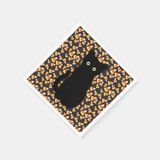 Schwarze Katze, Candy Mais Muster, Halloween-Spaß Serviette (Ecke)