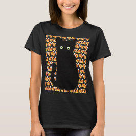 Schwarze Katze, Candy Mais Muster, Halloween-Spaß T-Shirt
