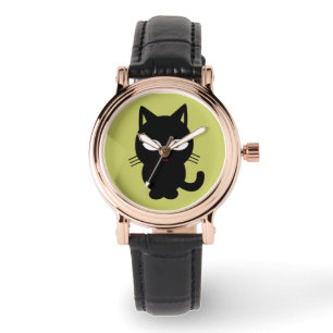SCHWARZE KATZE-CARTOON WRIST WATCH ARMBANDUHR