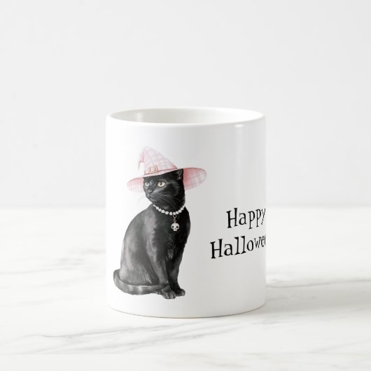 Schwarze Katze Chic Rosa Hut Halloween Kaffeetasse (Mittel)