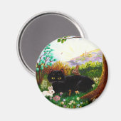 Schwarze Katze Christliche Kunstmalerei LRA Magnet (Vorderseite/Rückseite)