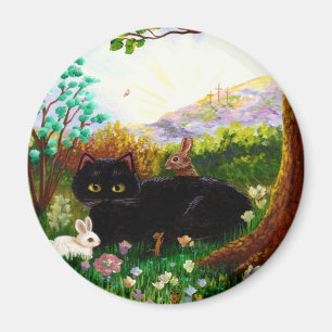 Schwarze Katze Christliche Kunstmalerei LRA Magnet
