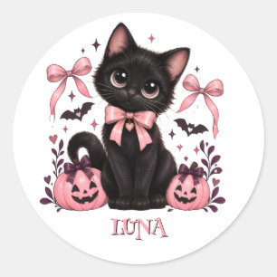 Schwarze Katze Coquette, Halloween Katze Runder Aufkleber