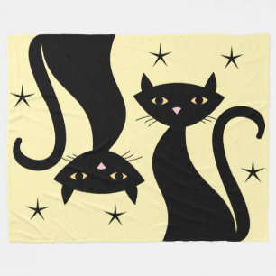 Schwarze Katze der 50er Jahre, gelb Fleecedecke