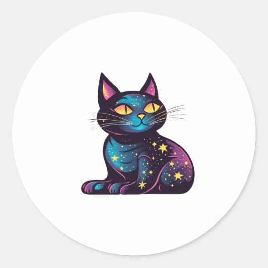 Schwarze Katze der Sterne Runder Aufkleber (Vorderseite)