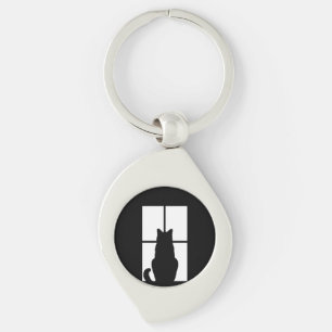 Schwarze Katze des Fensters Klicken Sie, um eine F Schlüsselanhänger