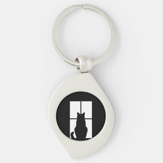 Schwarze Katze des Fensters Klicken Sie, um eine F Schlüsselanhänger (Vorderseite)
