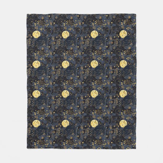 Schwarze Katze des Sternenhimmel-Musters Fleecedecke (Vorderseite)