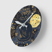 Schwarze Katze des Sternenhimmel Runde Wanduhr (Winkel)