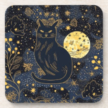 Schwarze Katze des Sternenhimmel-Untersetzer