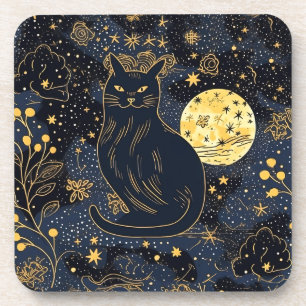 Schwarze Katze des Sternenhimmel-Untersetzer Getränkeuntersetzer