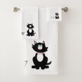 Schwarze Katze Design Mit Monogramm Badhandtuch Set (Insitu)