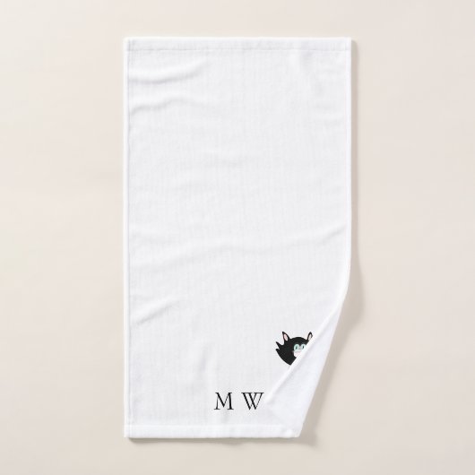 Schwarze Katze Design Mit Monogramm Badhandtuch Set (Handtuch)