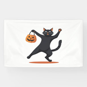 Schwarze Katze, die am Halloween-Bash heranreift u Banner