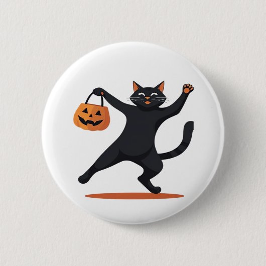 Schwarze Katze, die am Halloween-Bash heranreift u Button (Vorderseite)