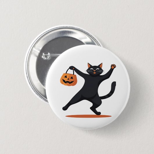 Schwarze Katze, die am Halloween-Bash heranreift u Button (Vorne & Hinten)