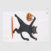 Schwarze Katze, die am Halloween-Bash heranreift u Golfhandtuch (Horizontal)