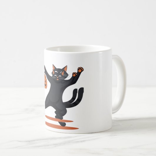 Schwarze Katze, die am Halloween-Bash heranreift u Kaffeetasse (VorderseiteRechts)