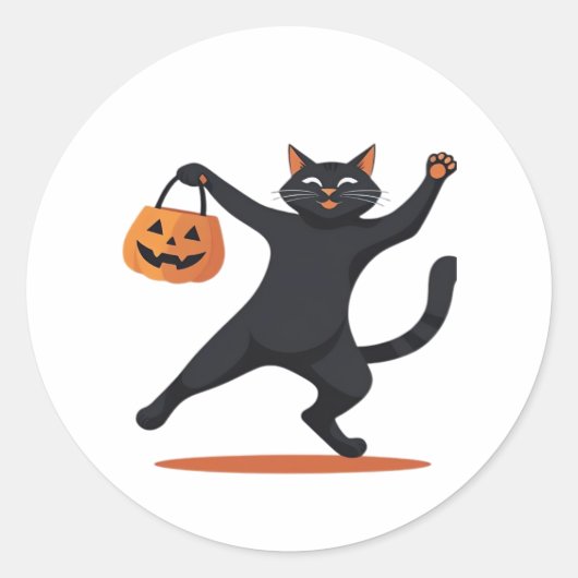 Schwarze Katze, die am Halloween-Bash heranreift u Runder Aufkleber (Vorderseite)