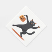 Schwarze Katze, die am Halloween-Bash heranreift u Serviette (Ecke)