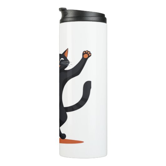 Schwarze Katze, die am Halloween-Bash heranreift u Thermosbecher (Nach rechts gedreht)