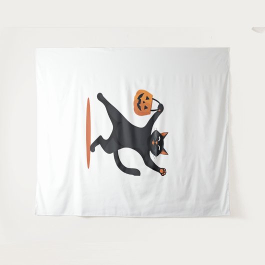 Schwarze Katze, die am Halloween-Bash heranreift u Wandteppich (Vorderseite (Horizontal))
