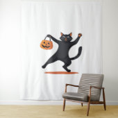 Schwarze Katze, die am Halloween-Bash heranreift u Wandteppich (Beispiel)