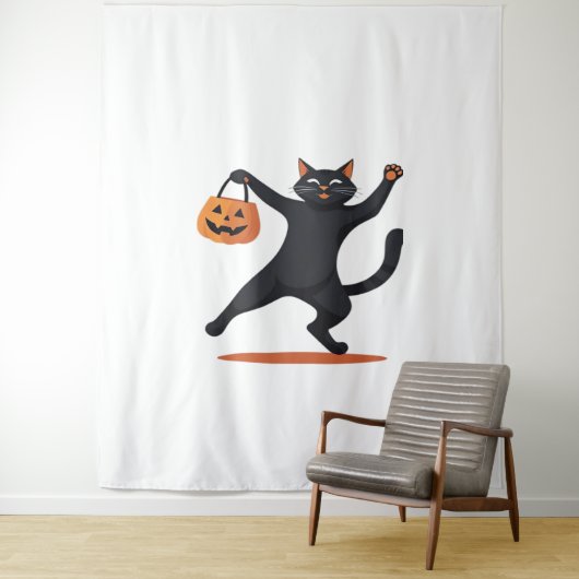 Schwarze Katze, die am Halloween-Bash heranreift u Wandteppich (Beispiel)