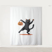 Schwarze Katze, die am Halloween-Bash heranreift u Wandteppich (Vorderseite)