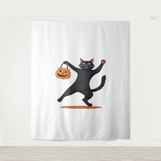 Schwarze Katze, die am Halloween-Bash heranreift u Wandteppich (Vorderseite)