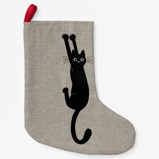 Schwarze Katze, die an der | Imitat-Leinenart Kleiner Weihnachtsstrumpf (Vorderseite)