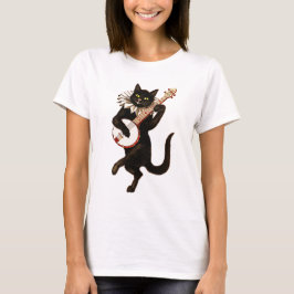 Schwarze Katze, die Banjo spielt T-Shirt