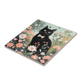 Schwarze Katze, die eine Krawatte trägt, sitzend Fliese (Seite)