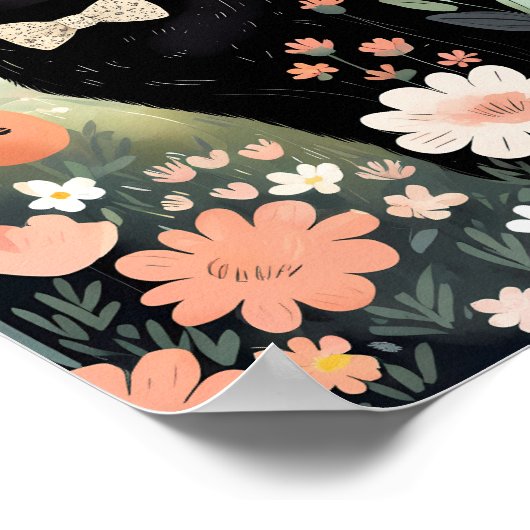 Schwarze Katze, die eine Krawatte trägt, sitzend Poster (Ecke)