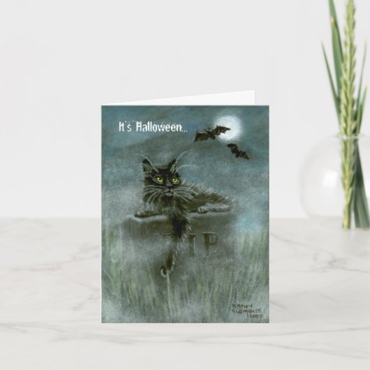 Schwarze Katze, die Friedhof Mond, es schlägt, ist Karte (Vorderseite)
