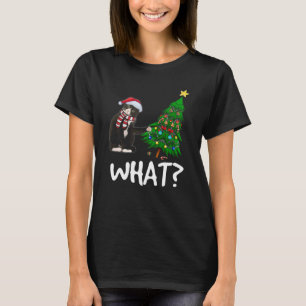 Schwarze Katze, die Weihnachtsbaum über Katzenwel T-Shirt