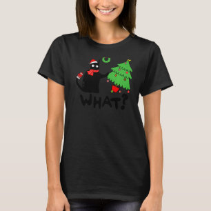 Schwarze Katze, die Weihnachtsbaum über Katzenwelt T-Shirt