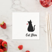 Schwarze Katze Diva Silhouette Rote Rose Päpsel Lo Serviette (Beispiel)