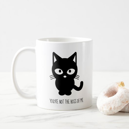 Schwarze Katze | Du bist nicht der Chef von mir Kaffeetasse (Mit Donut)