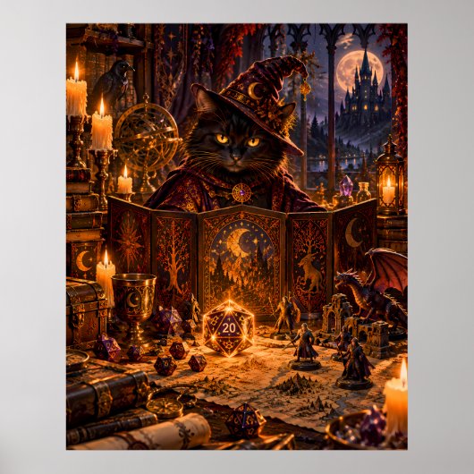 Schwarze Katze Dungeon Master Fantasy-Kunst Poster (Vorne)