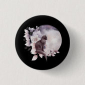 Schwarze Katze durch einen magischen Vollmond Button (Vorderseite)