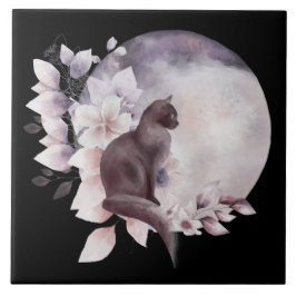 Schwarze Katze durch einen magischen Vollmond Fliese