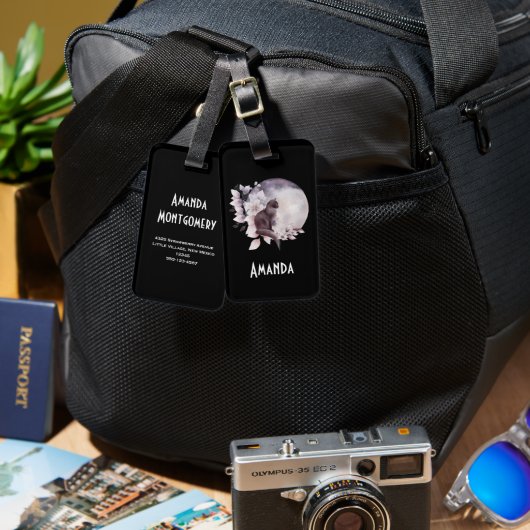 Schwarze Katze durch einen magischen Vollmond Gepäckanhänger (Vorderseite & Rückseite)