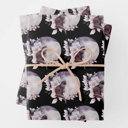 Schwarze Katze durch einen magischen Vollmond Geschenkpapier Set (Beispiel)