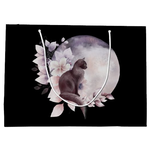 Schwarze Katze durch einen magischen Vollmond Große Geschenktüte (Rückseite)